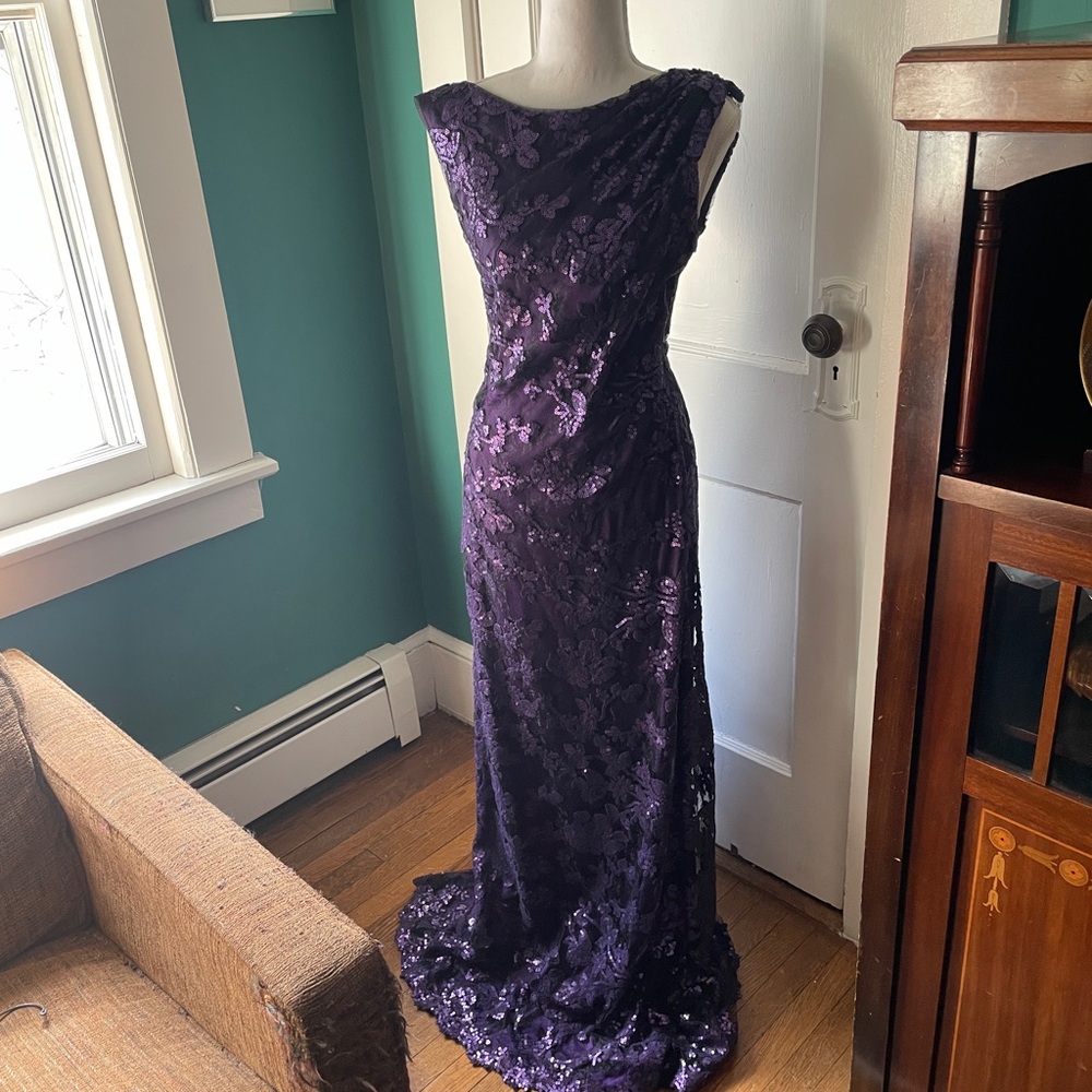 Tadashi Shoji Purple Lace & Sequin Maxi Dress